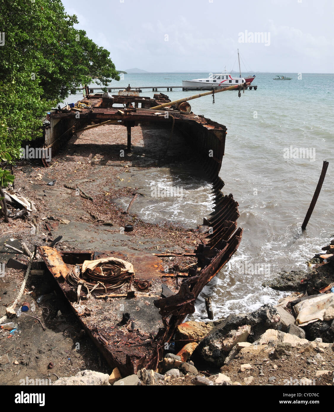 Blue Sky Portrait Looking North Rusty Iron Shipwreck Freighter Along 