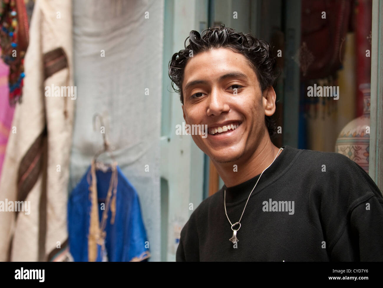 Moroccan shopkeeper in Essaouira, Morocco Stock Photo