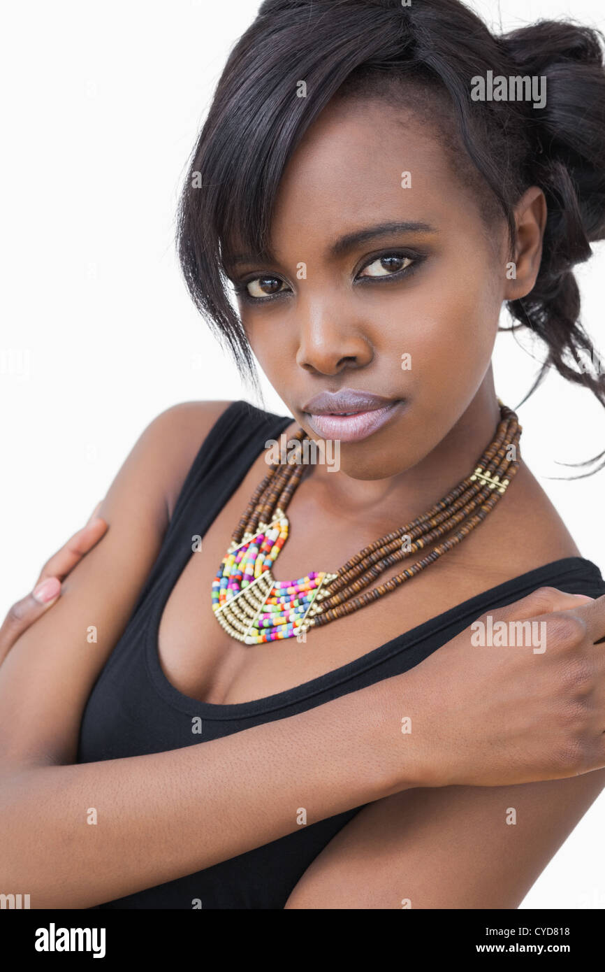 Woman wearing a necklace Stock Photo