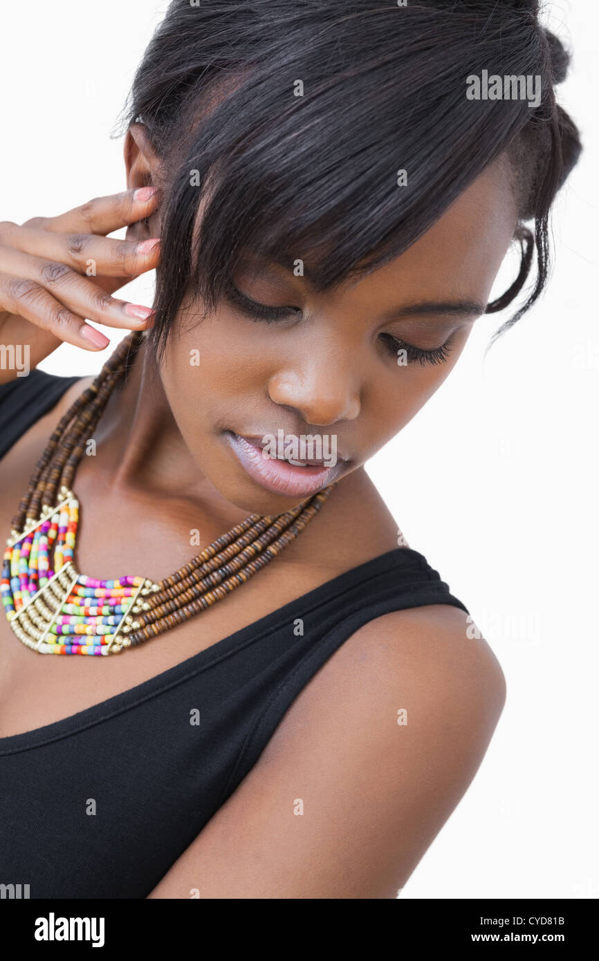 Woman posing in tribal style necklace Stock Photo