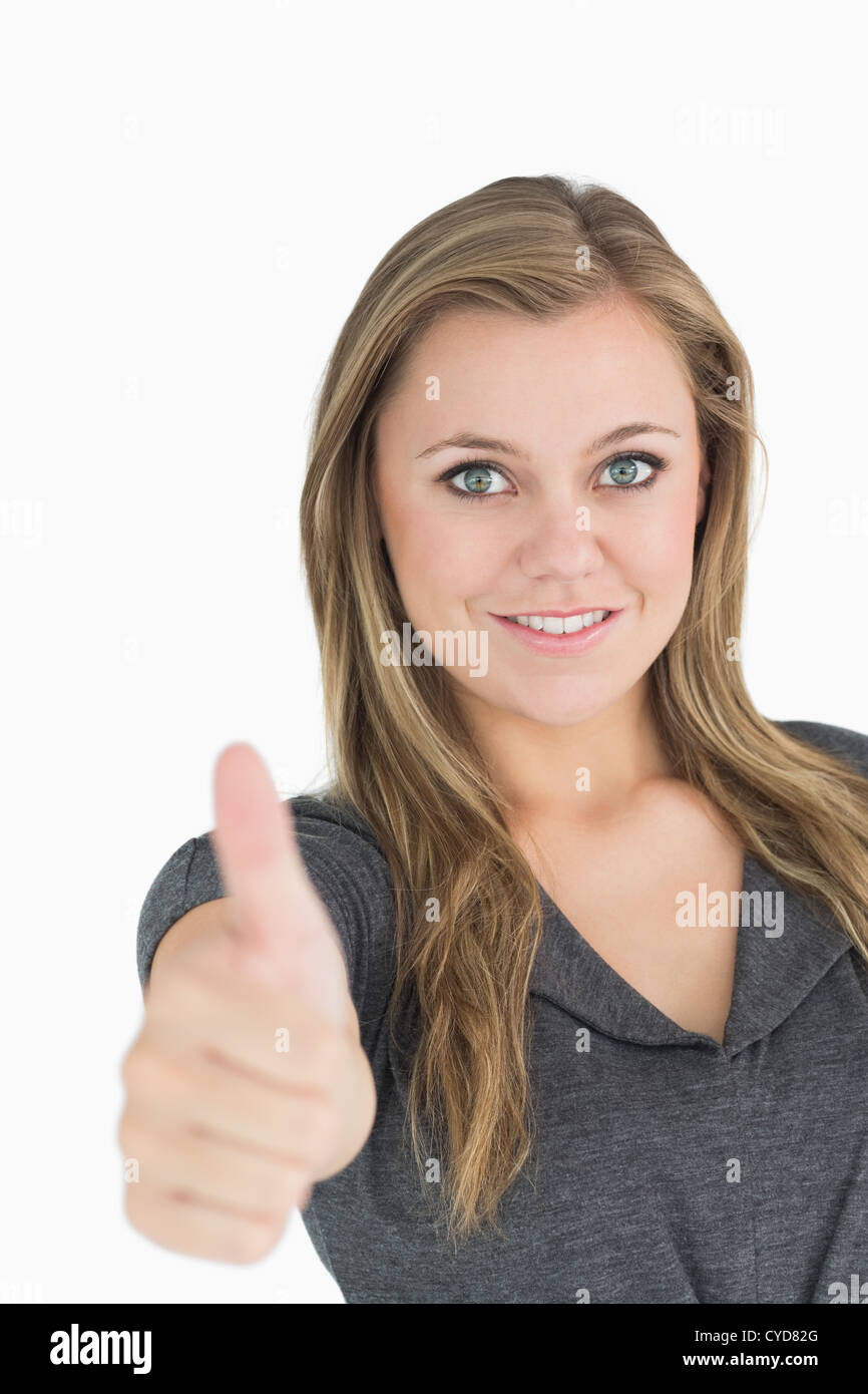 Woman With Thumbs Up Stock Photo - Alamy