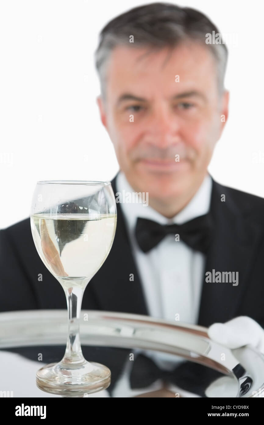 White wine on silver tray Stock Photo Alamy