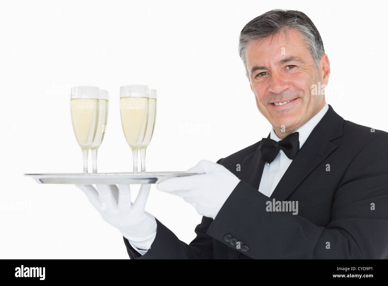 Waiter holding tray champagne hi-res stock photography and images - Alamy