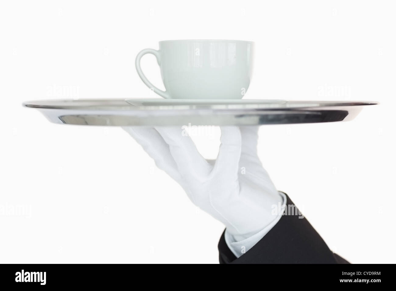 Silver tray with cup of coffee Stock Photo