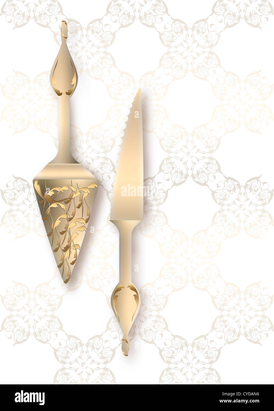 Illustrated Lace and Cake Cutting Utensils Stock Photo