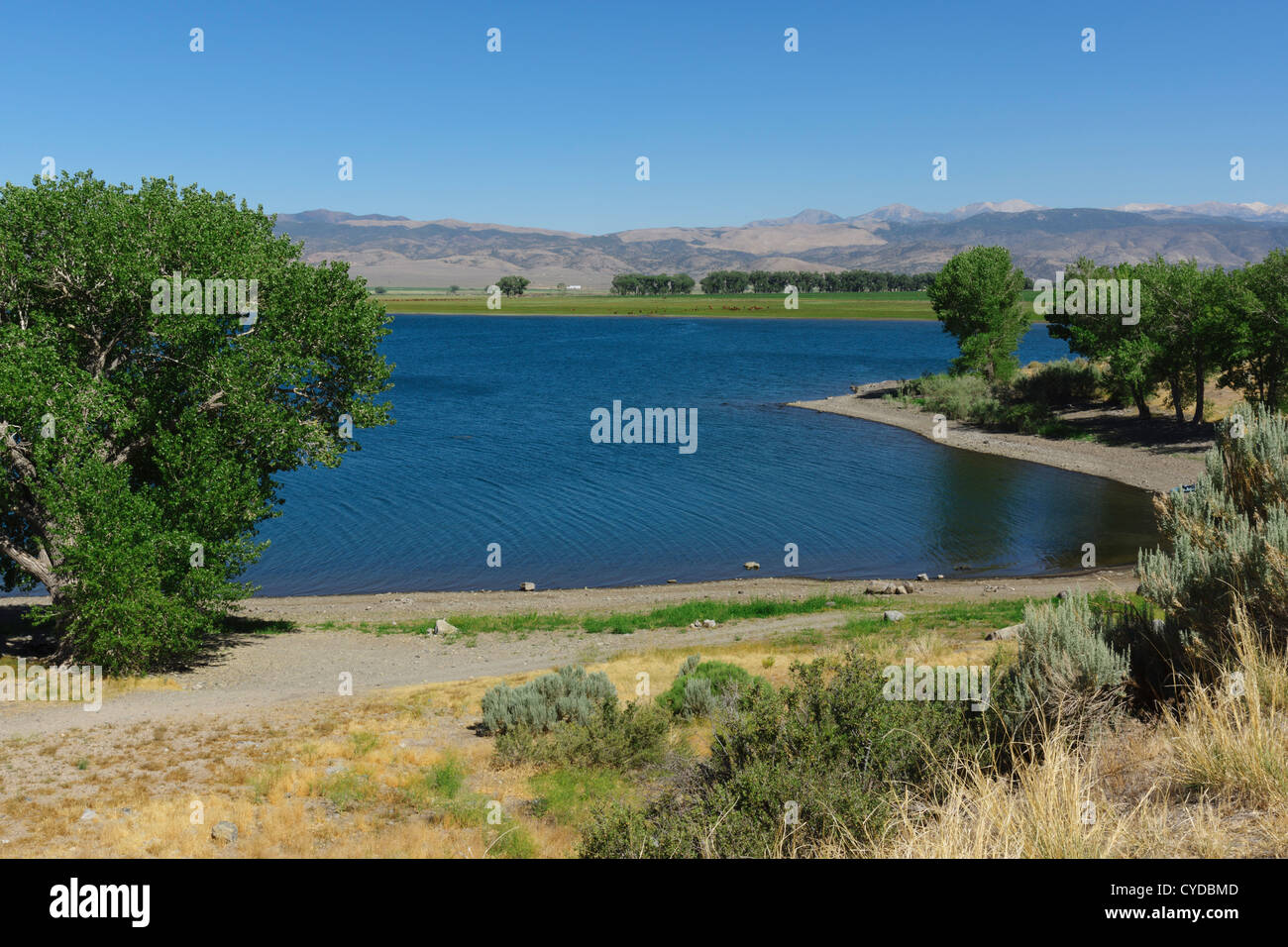 Topaz Lake on Highway 395 northern California central valley. Stock Photo