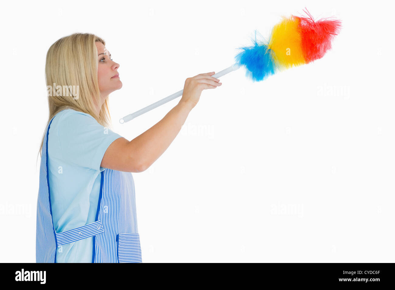 Cleaning woman using a feather duster Stock Photo