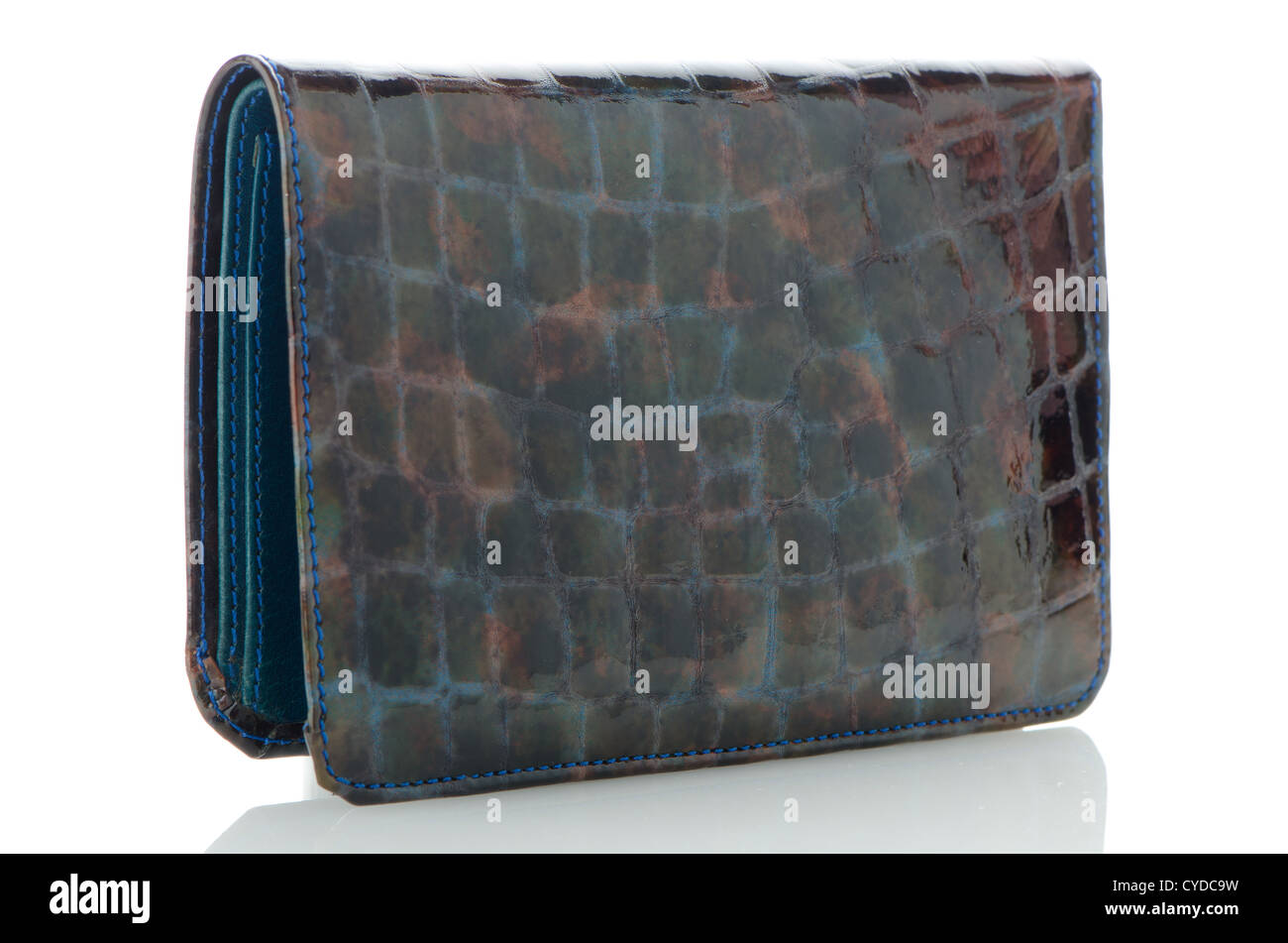 Blue leather purse isolated on white background Stock Photo - Alamy