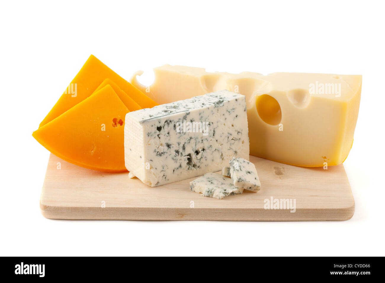Cheese board. Isolated on white background Stock Photo
