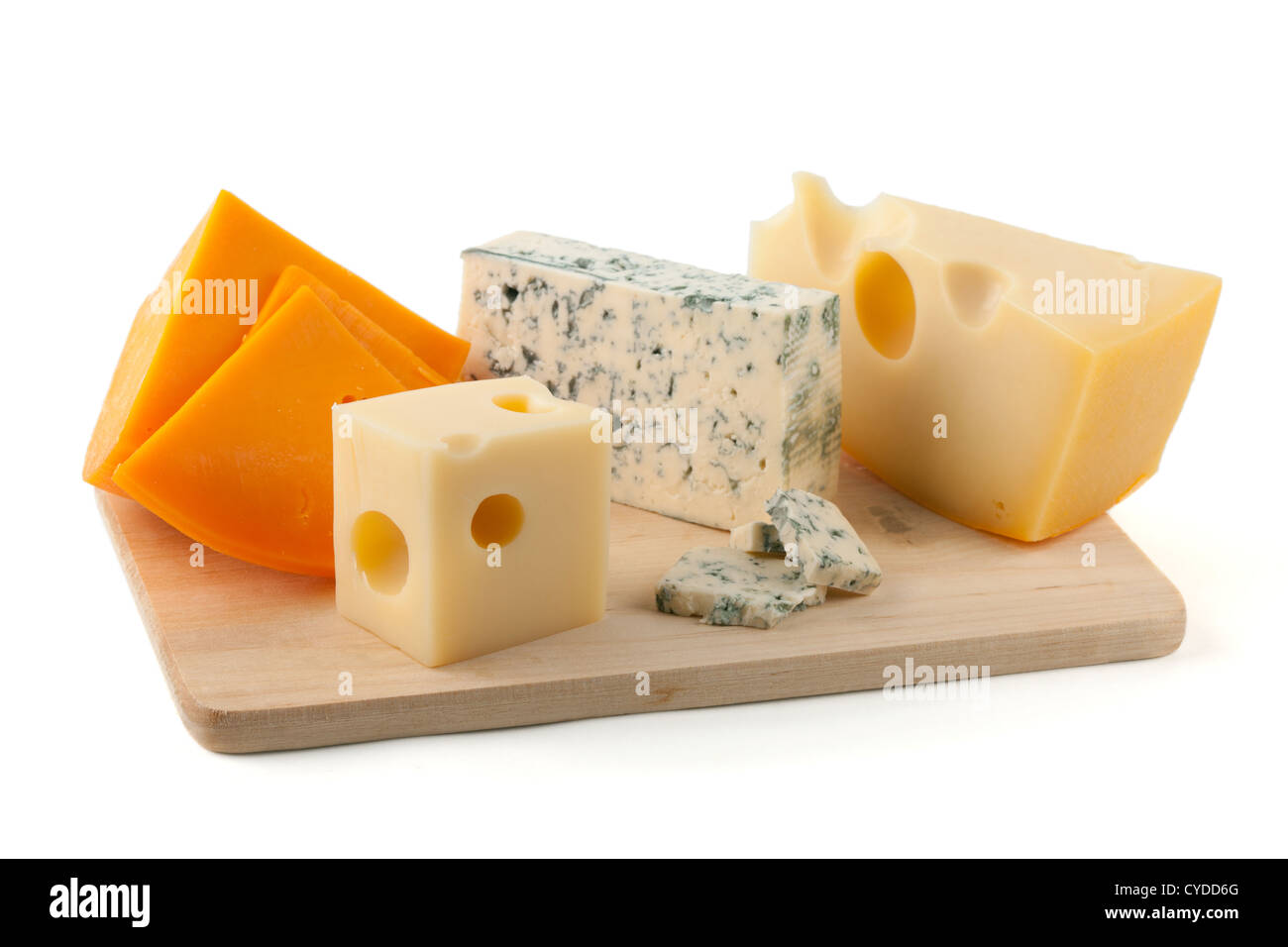 Cheese board. Isolated on white background Stock Photo