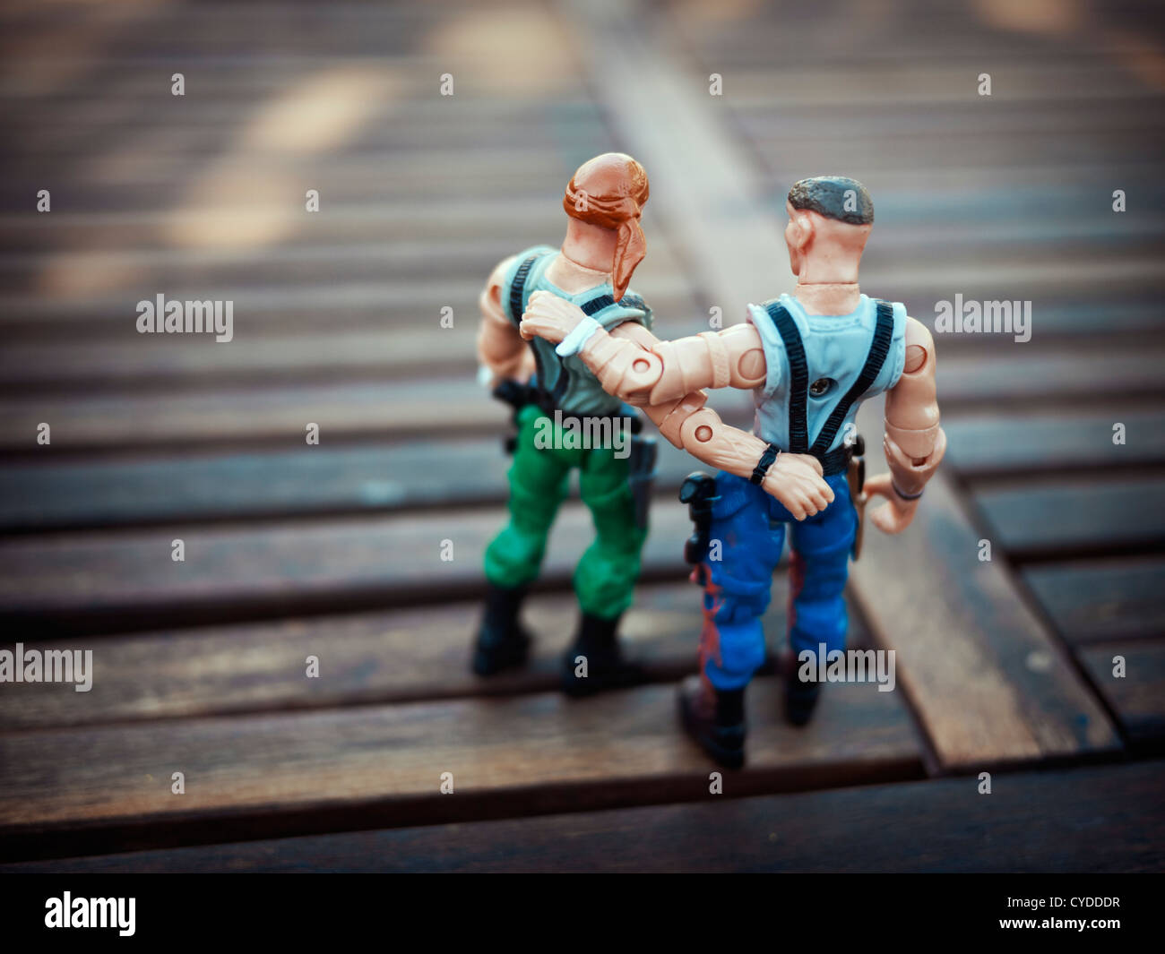 Bromance: toy soldiers as comrades in arms Stock Photo