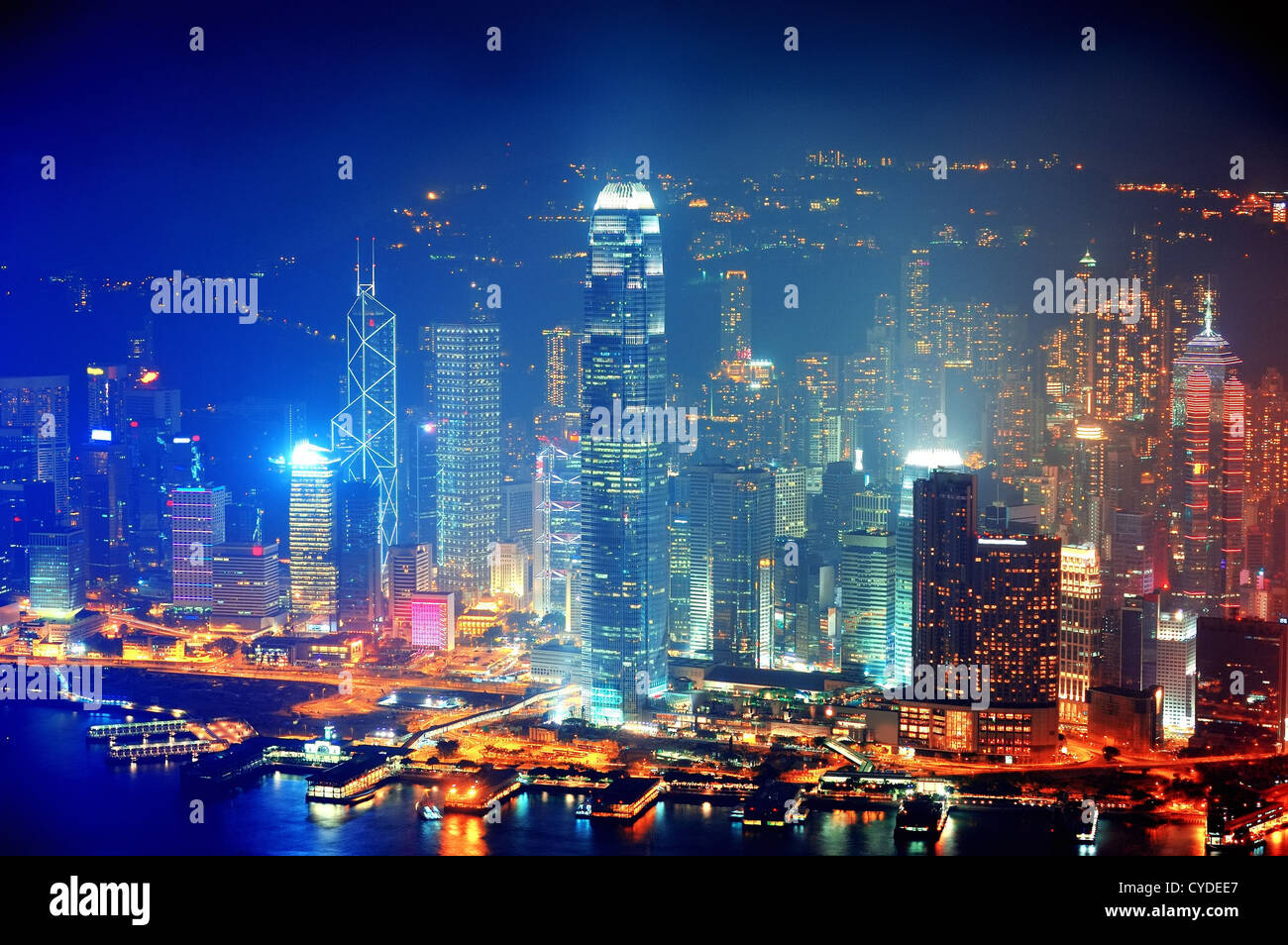 Victoria Harbor aerial view with Hong Kong skyline and urban ...