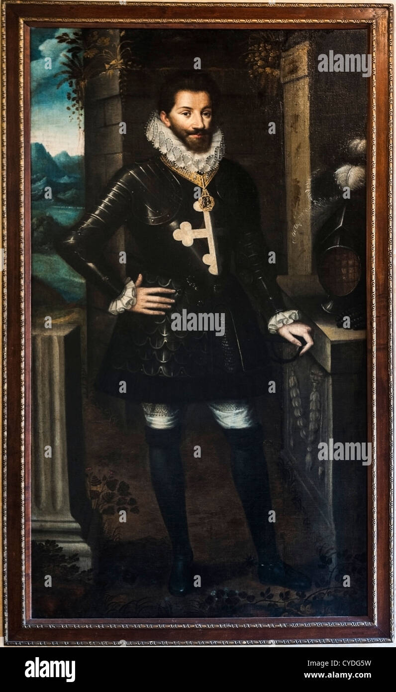 Europe Italy Piedmont Province of  Saluzzo Casa Cavassa room angle South - East Portrait of Carlo  Emanuele  I, Duke of Savoy Stock Photo