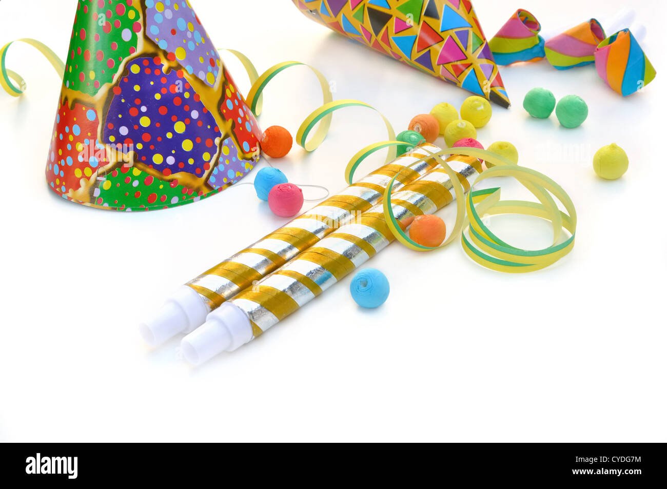 different party favors on white background Stock Photo Alamy