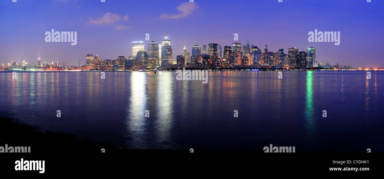New York City Manhattan downtown skyline at dusk with skyscrapers ...