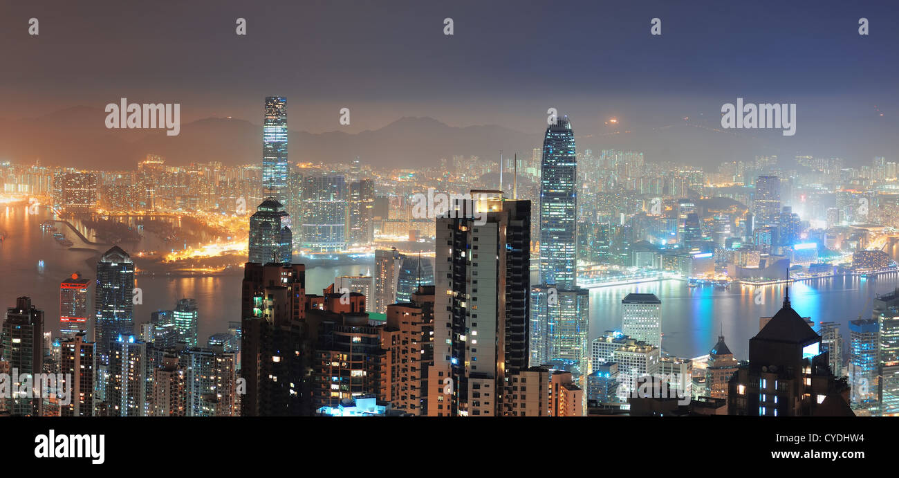 Hong Kong city skyline panorama at night Stock Photo - Alamy