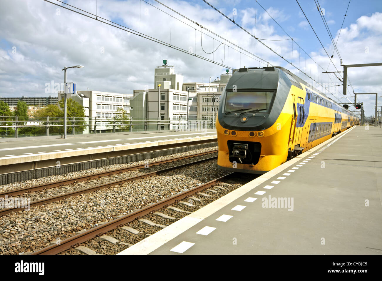 Train arriving at Bijlmer station in Amsterdam the Netherlands Stock Photo