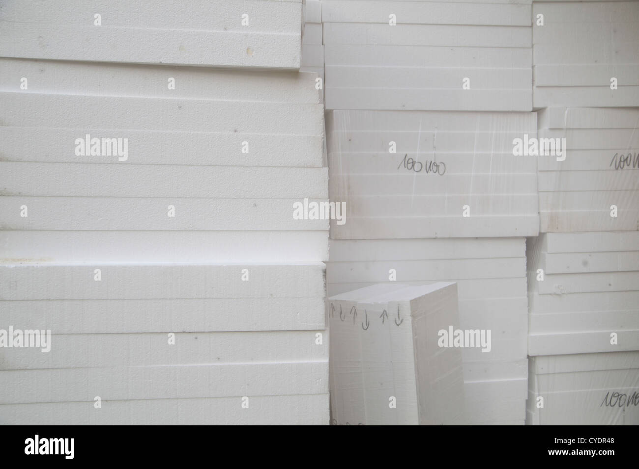 white styrofoam tables pile corner construction materials Stock Photo