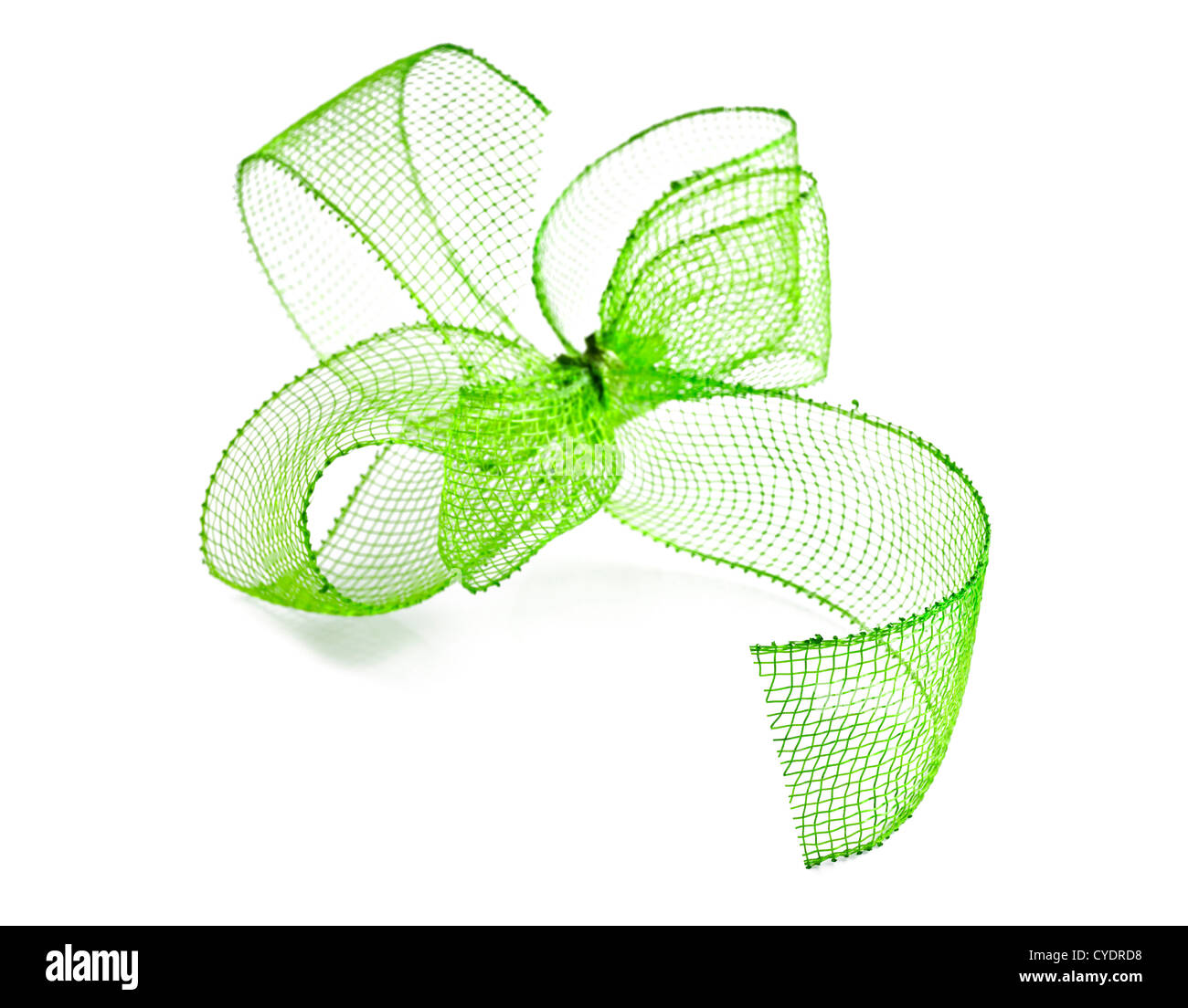 Green ribbon bow on a white background with space for text Stock Photo