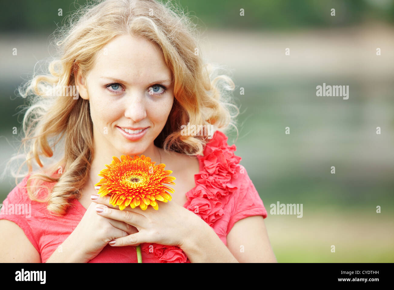 Cute girl with flower Stock Photo Alamy