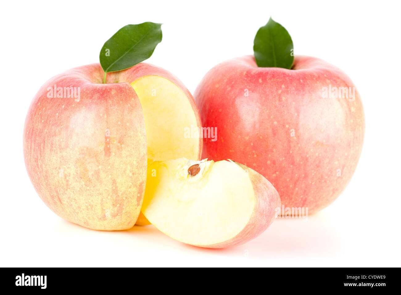 Two Riped Apple Two Ripe Red Apples With Leaf isolated on white background Stock Photo ...