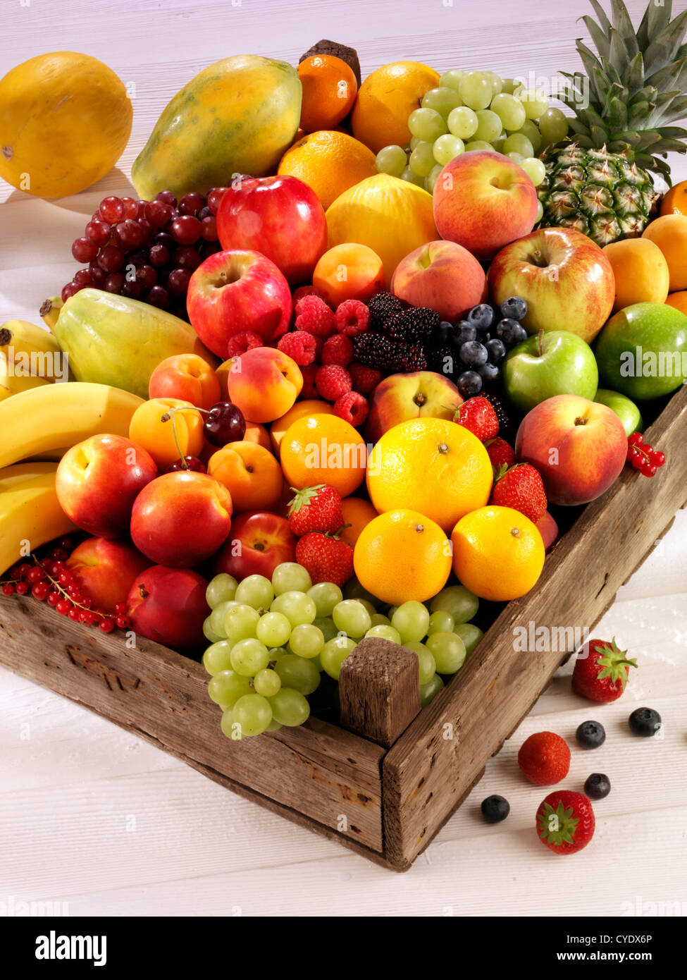 Box Of Fresh Mixed Fruit Stock Photo