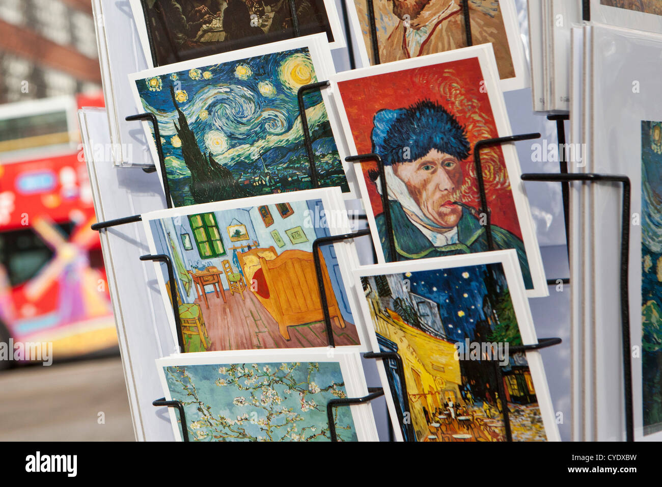 The Netherlands, Amsterdam, Postcards featuring paintings of Vincent van Gogh, near Van Gogh Museum. Stock Photo