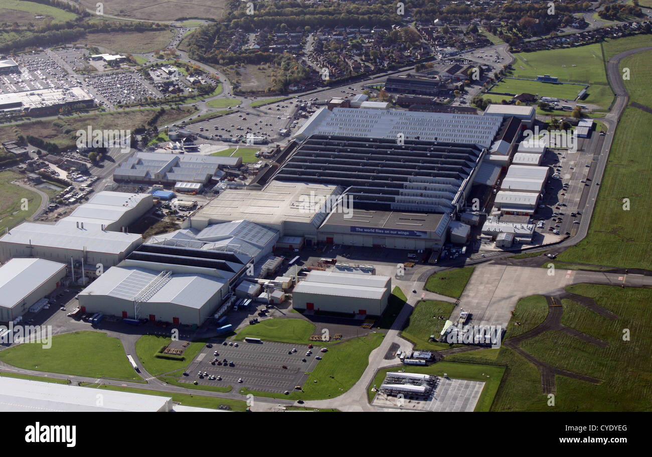 aerial view of British Aerospace factory at Hawarden Airfield near Chester in Cheshire Stock