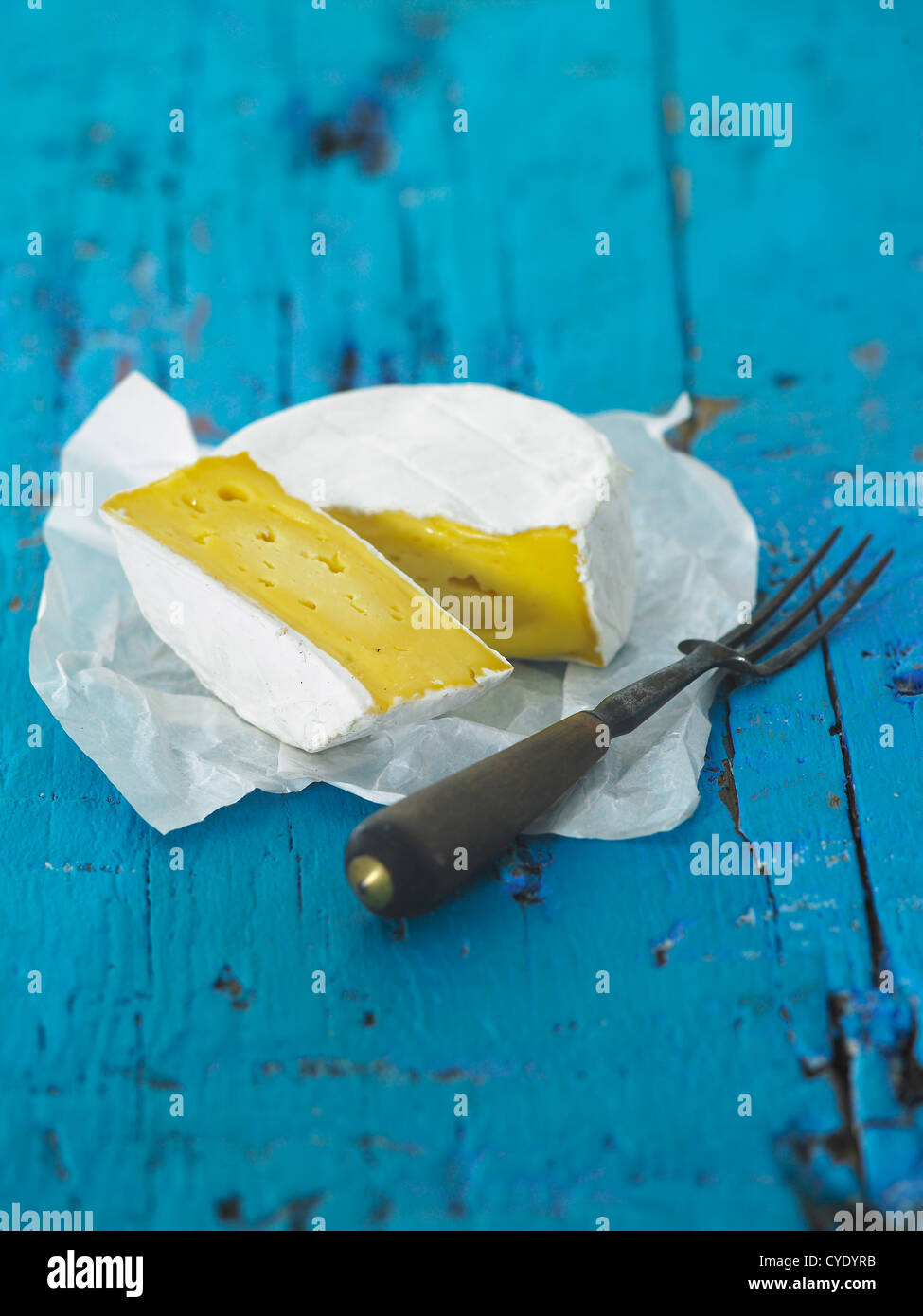 Cows Milk Soft Cheese and Fork Stock Photo