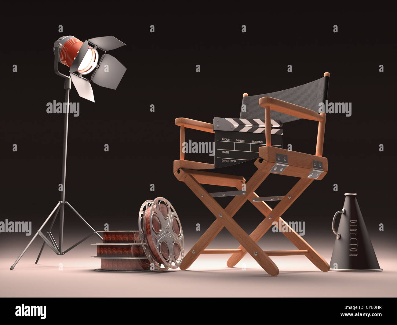 Objects of the film industry, the concept of cinema. Stock Photo