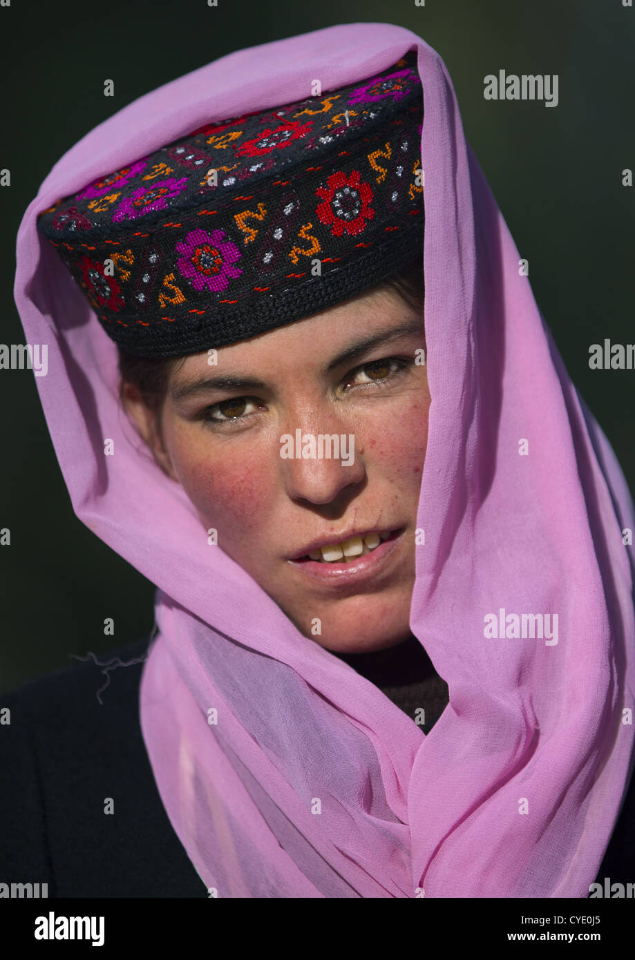 Tajik Woman With Pink Scarf, Xinjiang Uyghur Autonomous Region, China Stock Photo