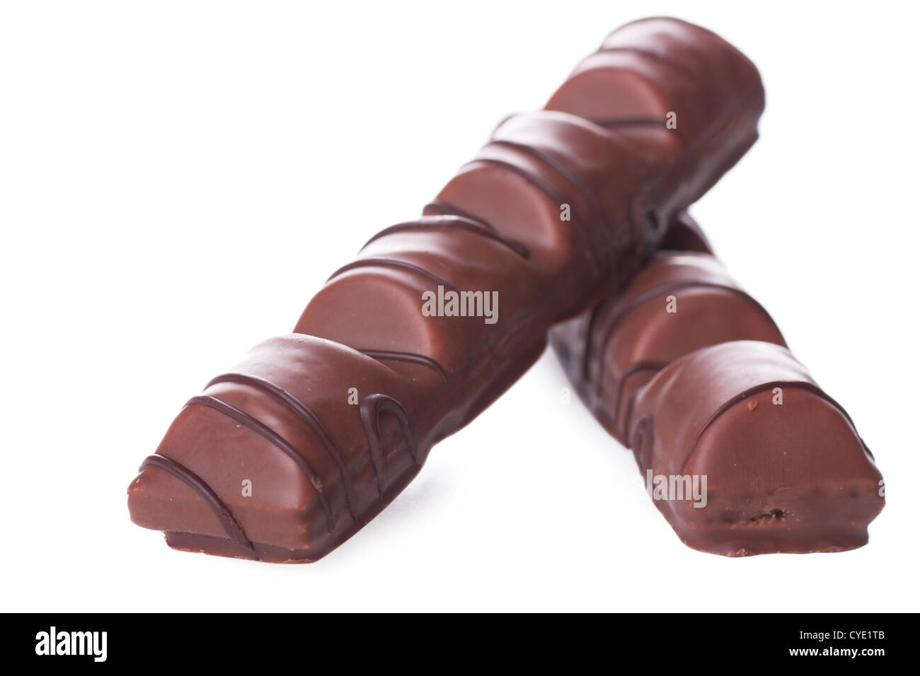 Closeup view of chocolate bar over white background Stock Photo