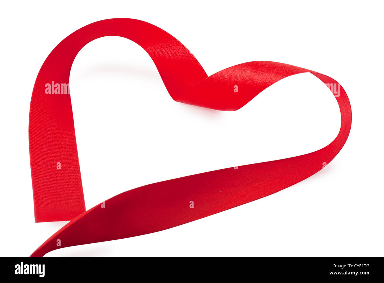 Red heart-shaped silk ribbon over white background Stock Photo - Alamy