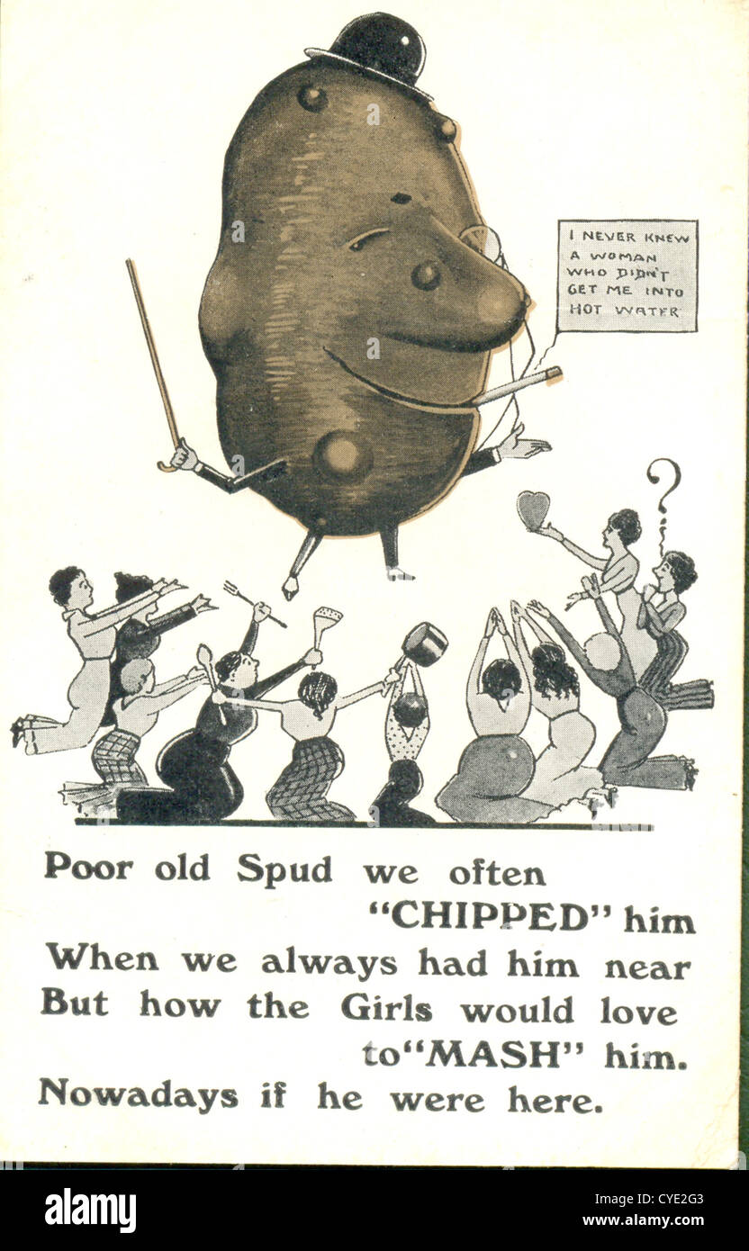 Comic postcard reflecting World War One food shortage Stock Photo