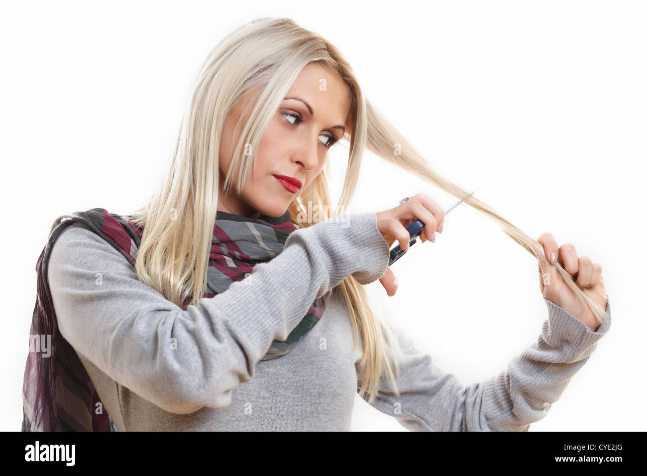 Woman Cut Her Hair Stock Photo Alamy Woman Cut Her Hair Stock Photo Alamy