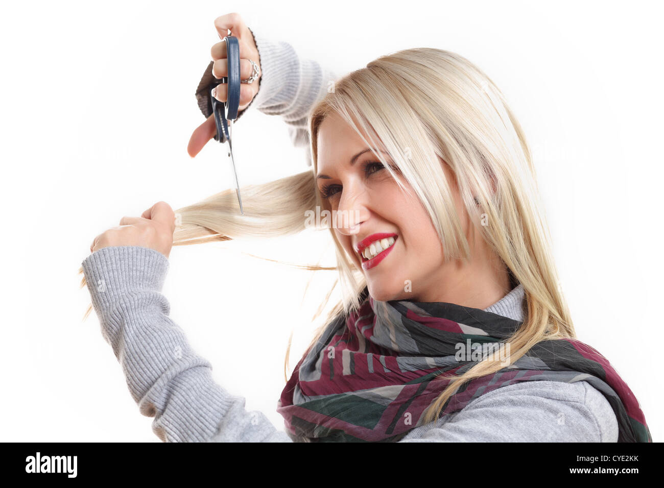 Woman Cut Her Hair Stock Photo Alamy Woman Cut Her Hair Stock Photo Alamy