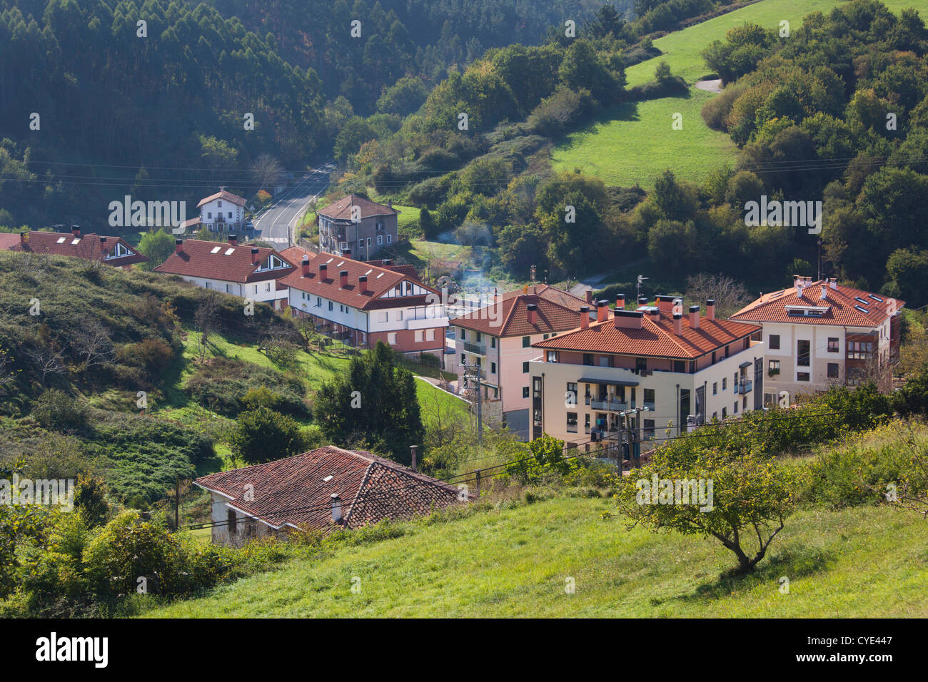 Spain, Basque Country Region, Vizcaya Province, Ibarrangelu, coastal town view Stock Photo