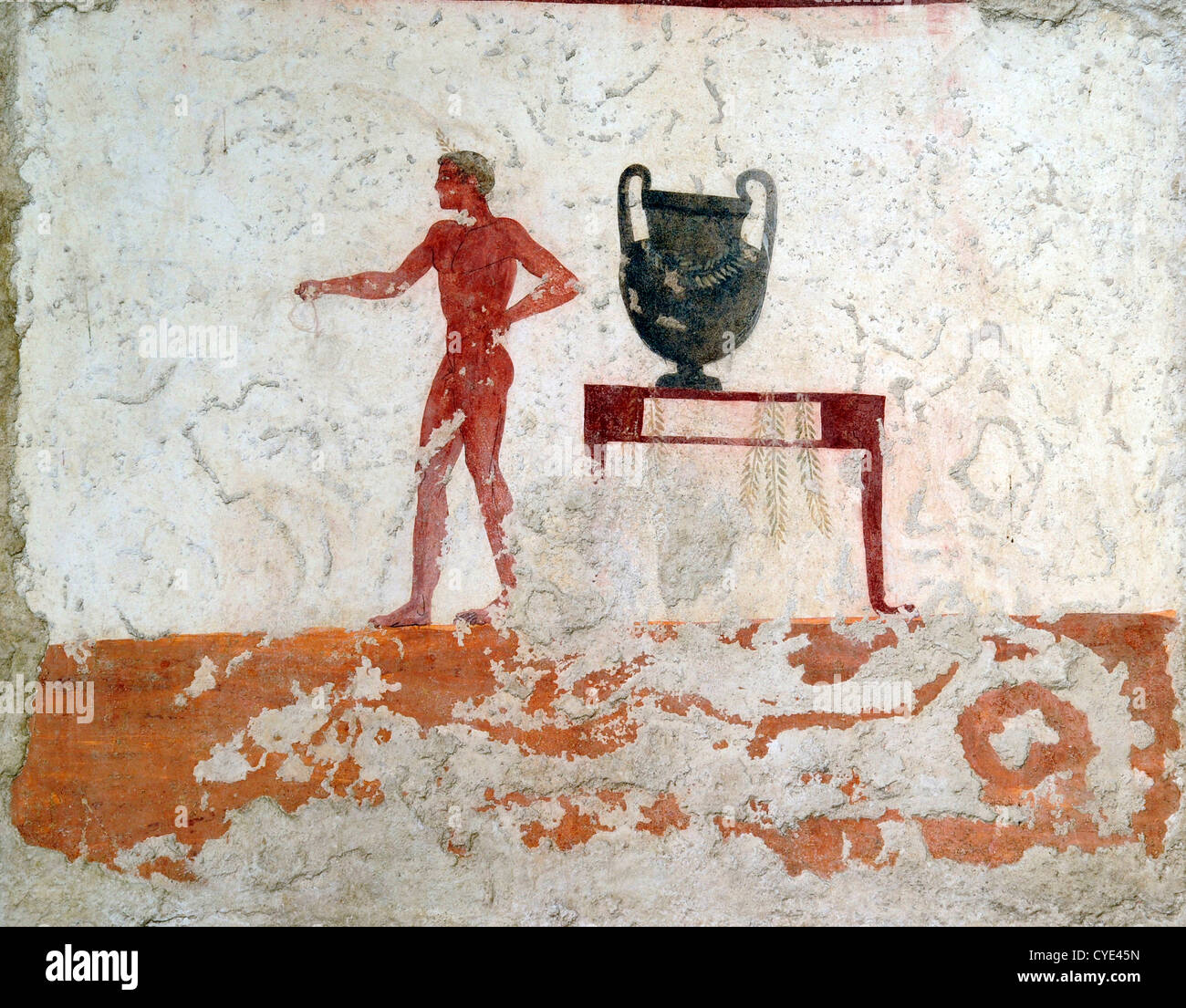 The tomb of the Diver: end panel, from Tempa dei Prete. The museum at Paestum, site of Greek and Roman remains, Italy Stock Photo