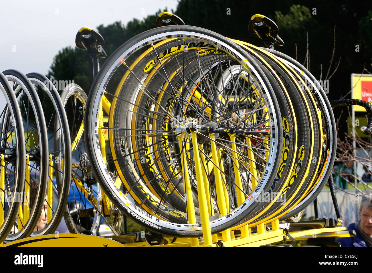Bicycle wheels - Amgen Tour of California Road Race. Stock Photo