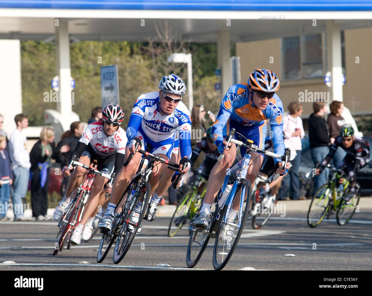 Professional riders take part in a criterium race around the streets of Santa Rosa. Stock Photo
