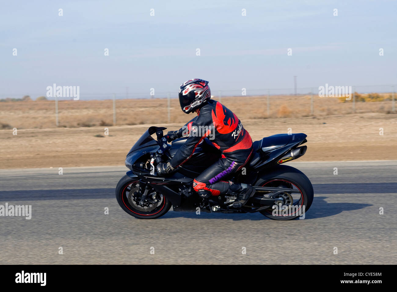 Motorcyclist at Button Willow, California. Stock Photo