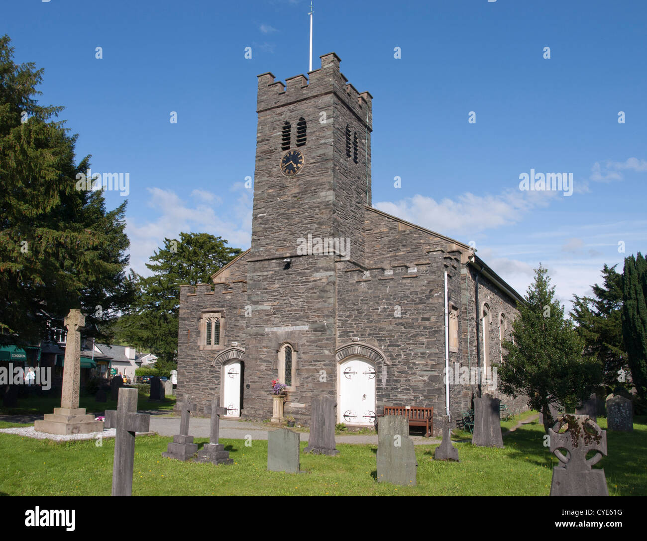 Coniston church and cemetery Lake District England Stock Photo