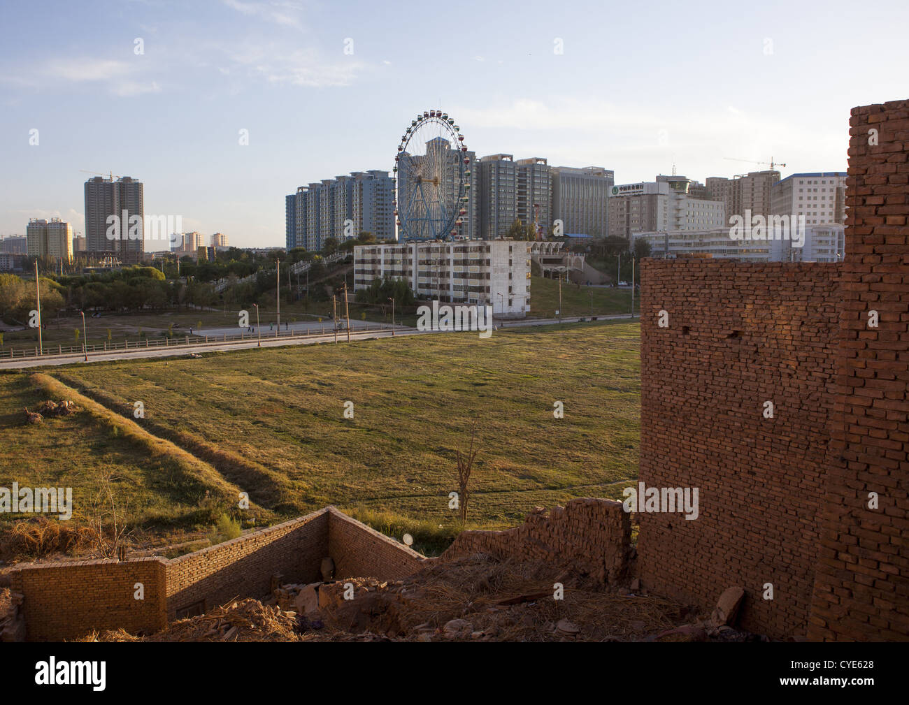 New Town seen from the old town Kashgar, Xinjiang Uyghur Autonomous Region, China Stock Photo