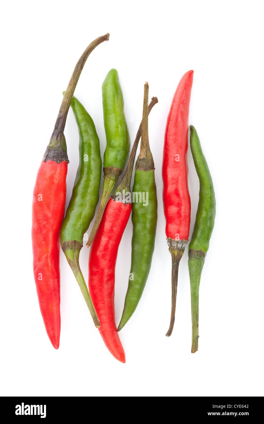Red and green chili peppers isolated on a white background Stock Photo ...