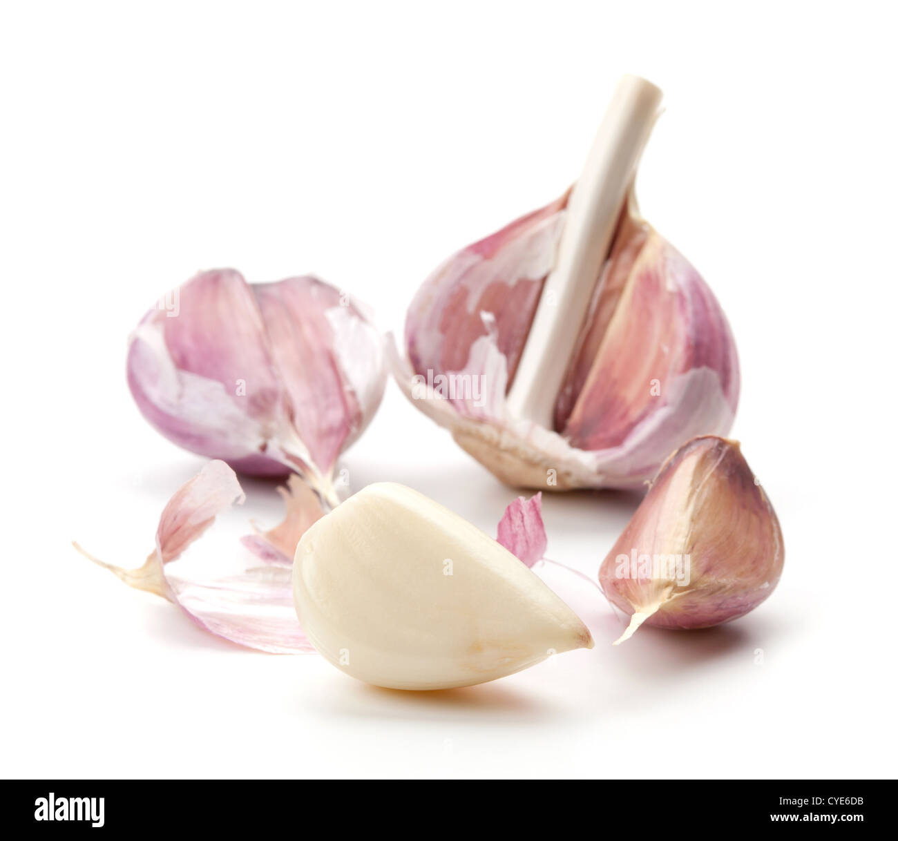 Garlic with shell removed. Small DOF, isolated on white Stock Photo - Alamy