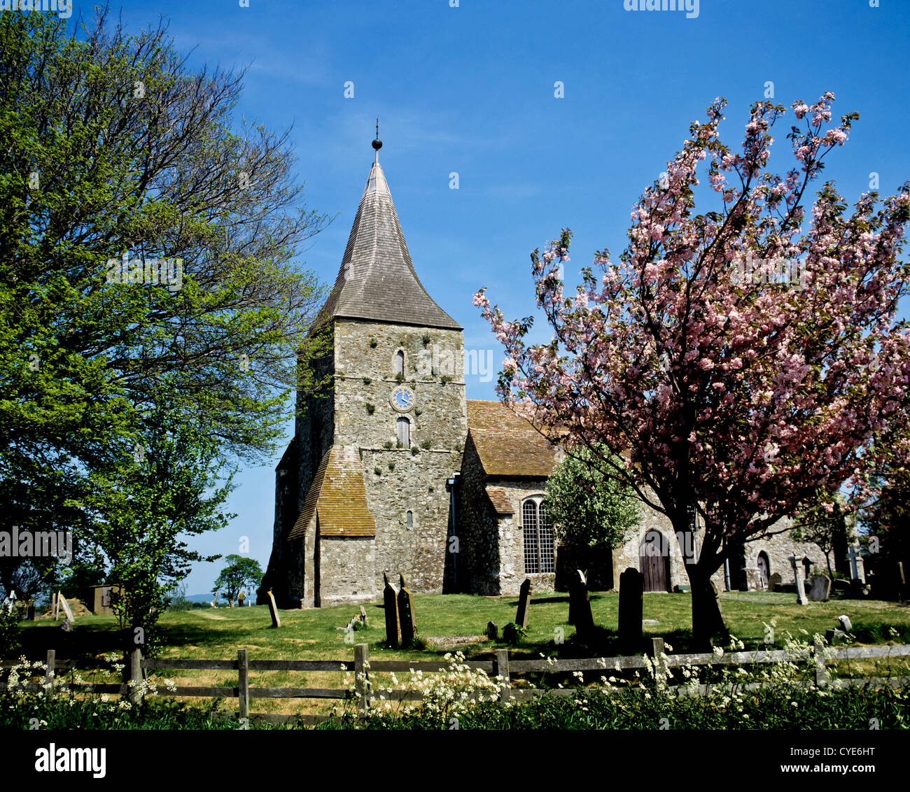 8312. Church at St Mary in the Marsh, Romney Marsh, Kent, England, Europe Stock Photo
