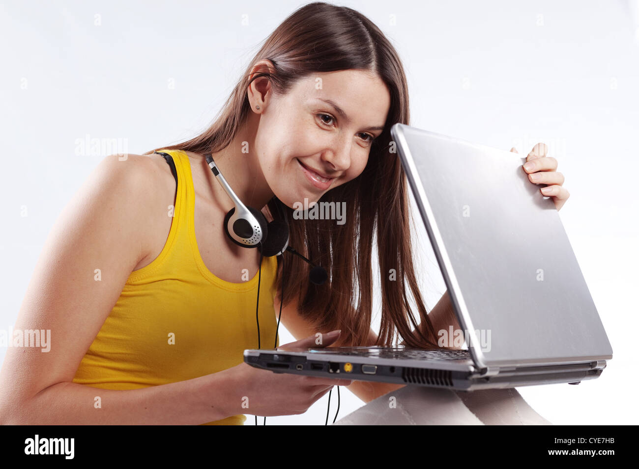 Student girl with laptop Stock Photo - Alamy