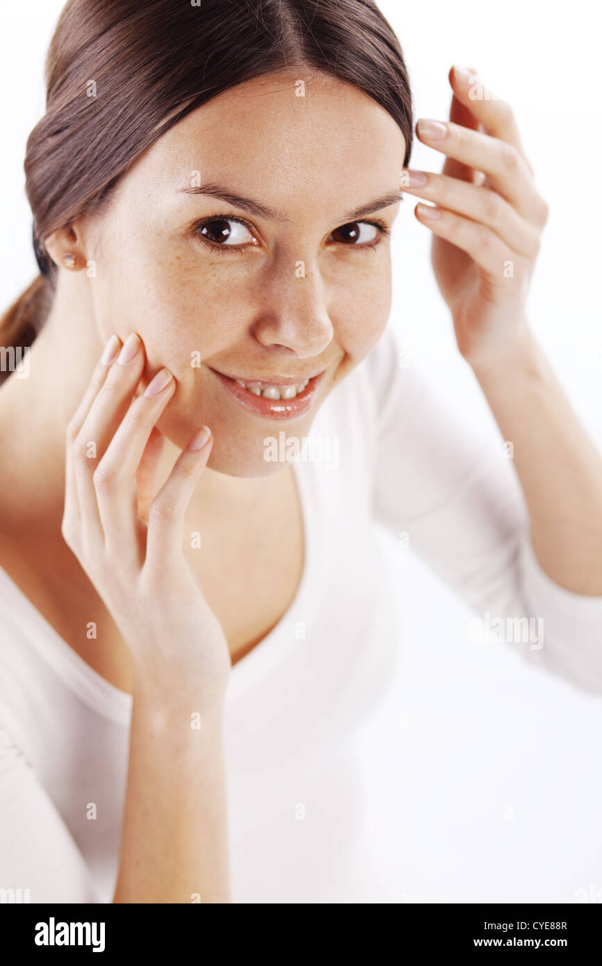 Portrait of beautiful young woman with clean health skin close-up Stock ...