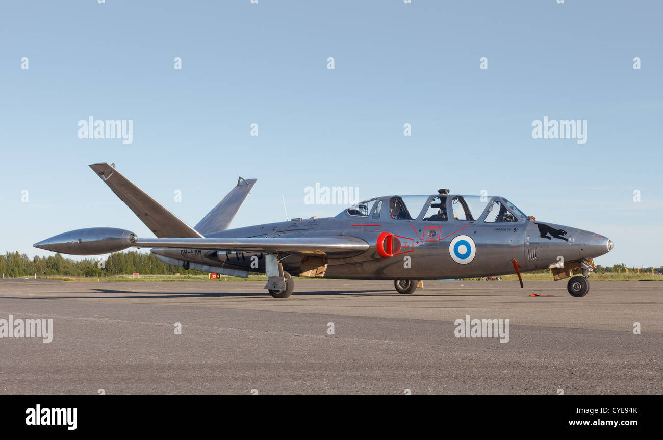 Fouga CM 170 Magister veteran jet trainer of the Finnish Air Force. Stock Photo