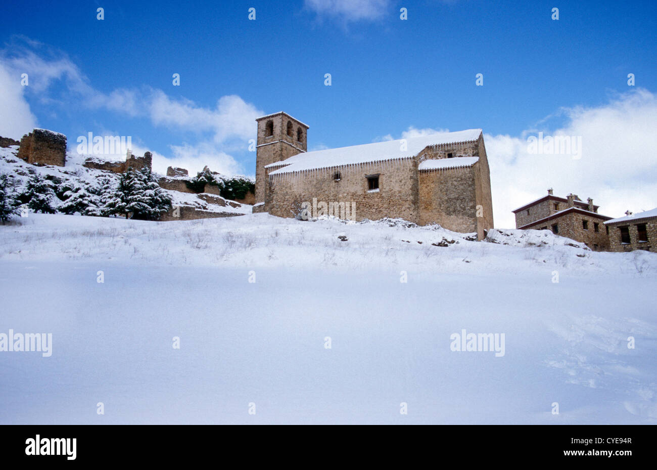 ruins of Arabic fort and church at Old Rioipar ('Riopar Viego') in the Sierra de Seguras, Castilla la Mancha, Spain Stock Photo